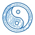 Yin Yang doodle icon hand drawn illustration