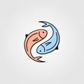 Yin yang fresh fish logo label packaging vector seafood illustration