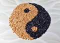 Yin and Yang are lined with spelled and black rice, Oriental pattern