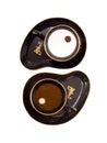 Yin Yang made of two coffee c Royalty Free Stock Photo