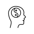 Yin Yang in Man Head Line Icon. Yinyang in Human Brain Linear Pictogram. Harmony, Unity, Balance Outline Symbol. Asian Royalty Free Stock Photo