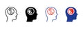 Yin Yang in Man Head Silhouette and Line Icon. Yinyang in Human Brain Pictogram. Harmony, Unity, Balance Symbol. Asian Royalty Free Stock Photo