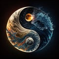 Yin and Yang Moon and Sun Illustration, Yin-yang symbol Water and Fire, Generative AI