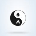 Yin yang representing water and fire harmony. Line icon design for balance