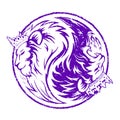 Yin Yang Rubber Stamp Purple Lion King And Queen Head