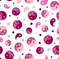 Yin yang seamless pattern with pink buffalo plaid background Royalty Free Stock Photo