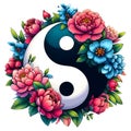 Yin Yang sign with the image of the flowers