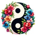 Yin Yang sign with the image of the flowers