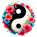 Yin Yang sign with the image of the flowers