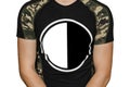 Yin and yang sign symbol black and white contrast round circle on the T-shirt for text and design blank space empty background