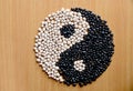 Yin Yang Sign with White Kidney Beans and Black Beans