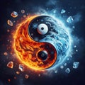 Yin yang sign. Yin-yang symbol, ice and fire. Generated AI