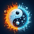 Yin yang sign. Yin-yang symbol, ice and fire. Generated AI