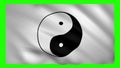 Yin Yang symbol on the black and white flag on green screen for chroma key