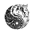 Yin Yang Symbol Black And White Thai Art Lion Queen Head