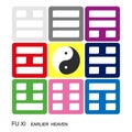 Yin and yang symbol Chinese Feng Shui Bagua Quadrat. Fu Xi `Earlier Heaven` Bagua arrangement