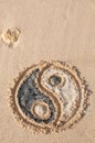 Ying Yang symbol drawn on the beach Royalty Free Stock Photo