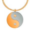 Yin Yang Symbol on golden chain, 3D rendering
