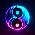 Yin Yang symbol of harmony and balance. Blue neon sign. Vector illustration. Generative AI