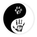 Yin Yang symbol with paw and hand vector Royalty Free Stock Photo