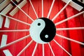 Yin and Yang Symbol on Red and White Gate Royalty Free Stock Photo