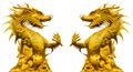 Double golden dragon statue