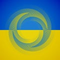 Yin and Yang symbol in tradition Ukraine colors. Abstract geometric background with lines in spiral Royalty Free Stock Photo