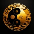 yin yang symbol, two dragons fight, generative AI