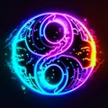 Yin Yang zodiac sign in neon style. Astrological horoscope symbol. Generative AI Royalty Free Stock Photo