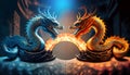 Ying yang of balance Chinese dragon of life Norse mythology. Generative Ai