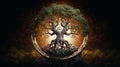 Ying yang concept of balance Yggdrasil tree. Generative AI