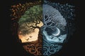 Ying yang concept of balance Yggdrasil tree of life norse mythology