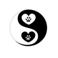Ying yang made of paw print black white background