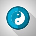 Ying yang symbol, flat design vector blue icon with long shadow