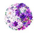 Ying yang symbol with flowers. Watercolor Royalty Free Stock Photo