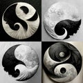 Ying Yang symbol set, beautiful set of icons, art drawn sign Chinese style