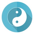 Ying yang vector icon, flat design blue round web button isolated on white background