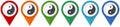 Ying yang vector pointers, set of colorful flat design icons isolated on white background