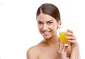 Yipee for vitamin C. Studio portrait of an attractive young woman holding a glass of orange juice. Royalty Free Stock Photo