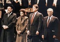 Yisrael Lau, Leah Rabin, & Shimon Peres at Shalom Chaver Memorial Tribute to Yitzhak Ravin in NYC in 1995 Royalty Free Stock Photo