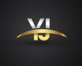 YJ initial logo company name colored gold and silver swoosh design. vector logo for business and company identity