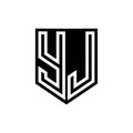 YJ Logo monogram shield geometric white line inside black shield color design