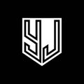 YJ Logo monogram shield geometric black line inside white shield color design