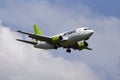 YL-BBE Air Baltic Boeing 737-53S aircraft on the cloudy sky background Royalty Free Stock Photo