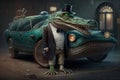 ylish, surreal, humorous, unexpected, quirky Crocodile in a suit: A whimsical addition to luxury car showrooms