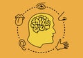 ymbol of the five senses with the brain connected to the perceptions.