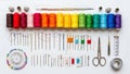 Ymmetrically showcasing a range of sewing essentials for crafting or Royalty Free Stock Photo