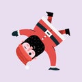 Happy Santa Claus smiling dancing breakdance hip hop fun pose. illustration character vector. Royalty Free Stock Photo