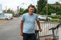 44 yo white man standing next to his bike, Vilvoorde, Belgium