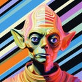 Yoda\'s Face In Retro-futuristic Cyberpunk Style With Colorful Stripes